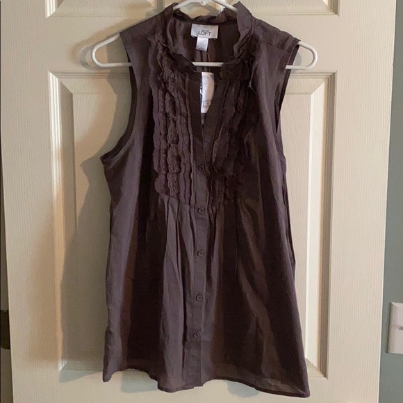Loft taupe button down sleeveless top, size large
